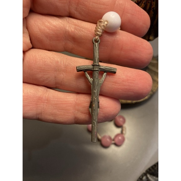 Pink Catholic Rosary Bracelet One Decade Prayer Beads Crucifix INRI - Picture 3 of 5